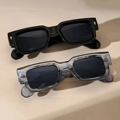 2Pcs Rectangle Sunglasses Women Men Luxurious Brand Designer Casual Sun Glasses Female Male Plastic Personality Outdoor Eyewear