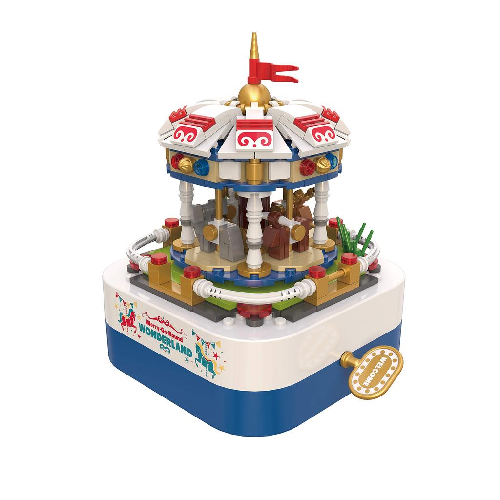 ROBOT PLAZA Assembly Block Toy Music Box Children Boys Girls Educational Toy Merry-Go-Round Birthday Gift (Merry-Go-Round)