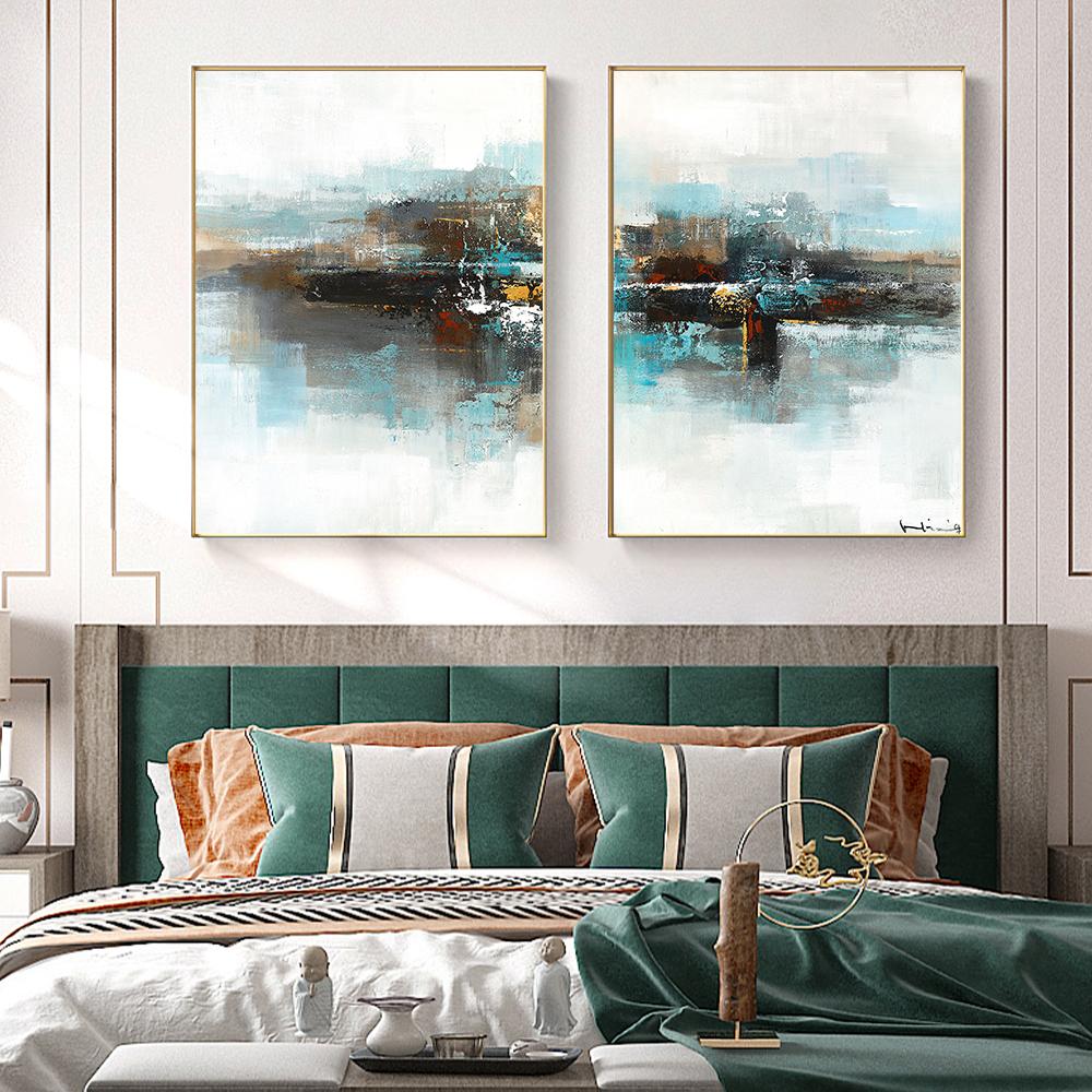 Nordycki Abstrakcyjny Pejzaż Obraz na Płótnie Niebieski Obraz Olejny Druk na Płótnie Obraz Sztuka Ścienna Plakaty do Salonu Dekoracja Domu