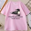 Stupid Canadian Wolf Bird T Shirt Hockey Romance LGBT Hockey Tee Shirt Causal Round Neck Cotton Short Sleeve T-shirt Unisex