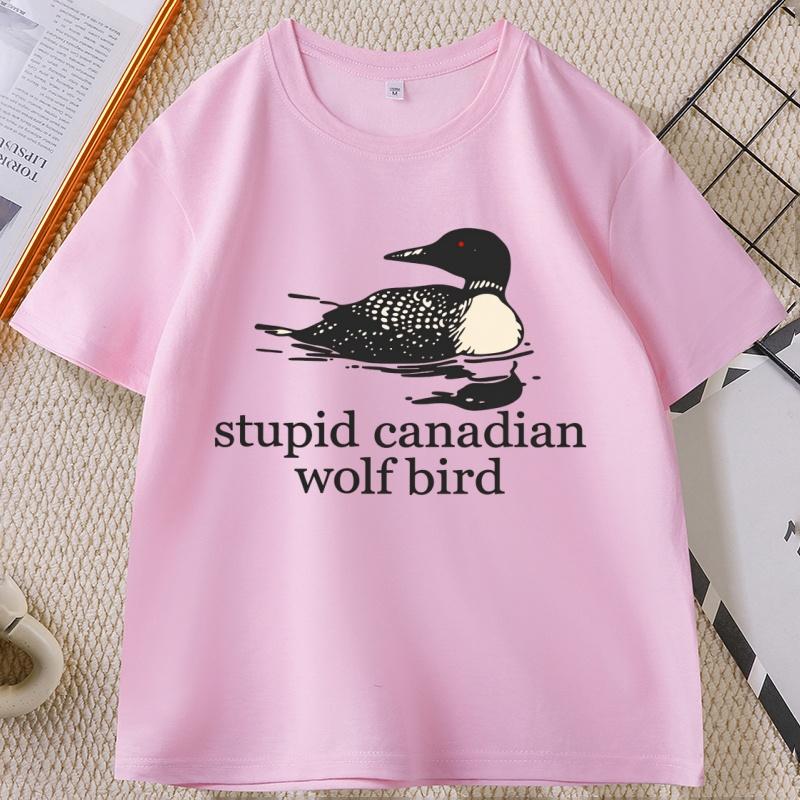 Stupid Canadian Wolf Bird T Shirt Hockey Romance LGBT Hockey Tee Shirt Causal Round Neck Cotton Short Sleeve T-shirt Unisex