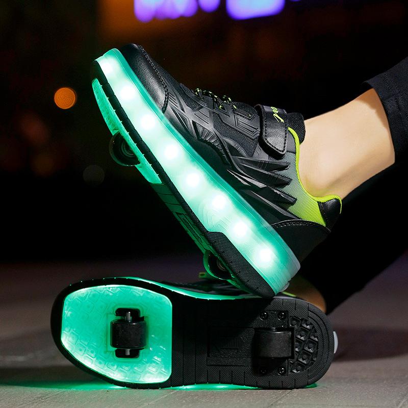 LED Lights Kids Roller Skate Shoes Deformation Boys Girls Sneakers With 2 Wheels Sport Outdoor Parkour Children Adults Sneaker