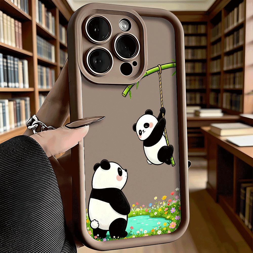 Cute Pandas Playing On Bamboo Soft TPU Phone Case for iPhone 17 16 15 14 13 12 11 Pro Max Plus Shockproof Anti-Slip Cover