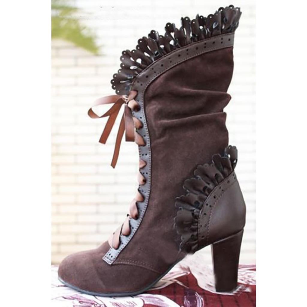High Coarse Heel Lace Lace Short Boots Frosted Women's Boots