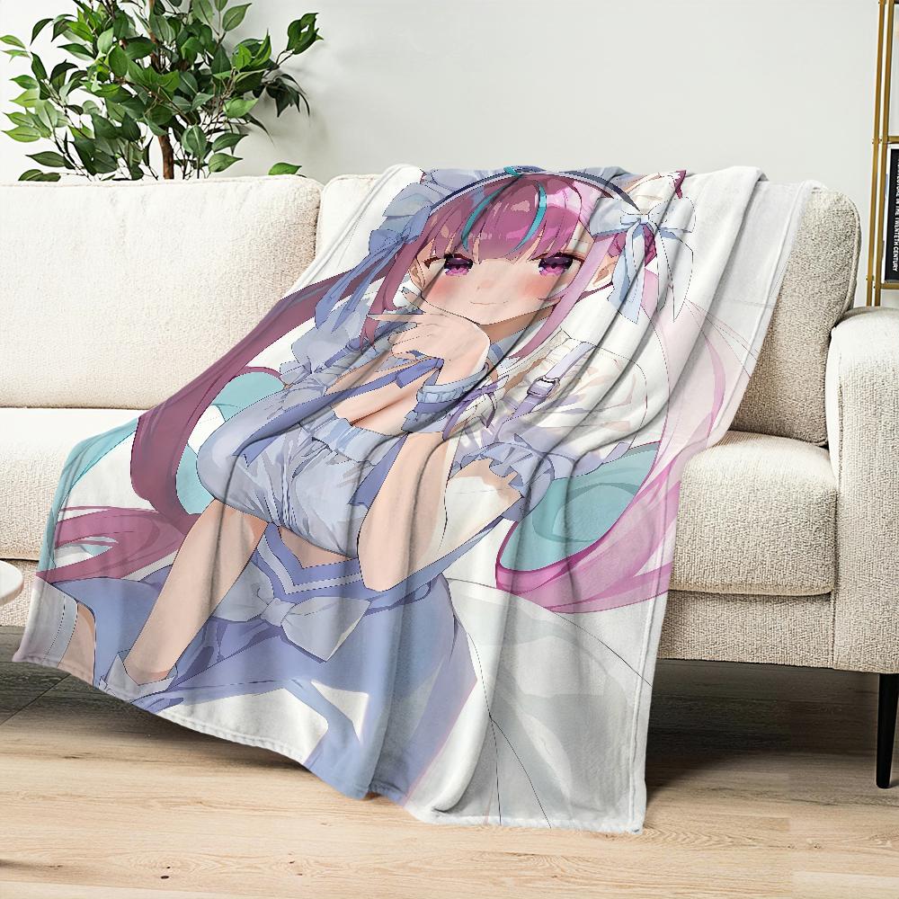 music anime girl H-Hololive M-Minato Aqua Flannel warm soft plush blanket sofa living room hogar office bedroom travel gift home