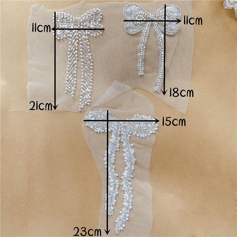 1 buc Aplicații din dantelă plasă cu paiete și mărgele, cu fundă, Patches Accesorii pentru îmbrăcăminte de nuntă