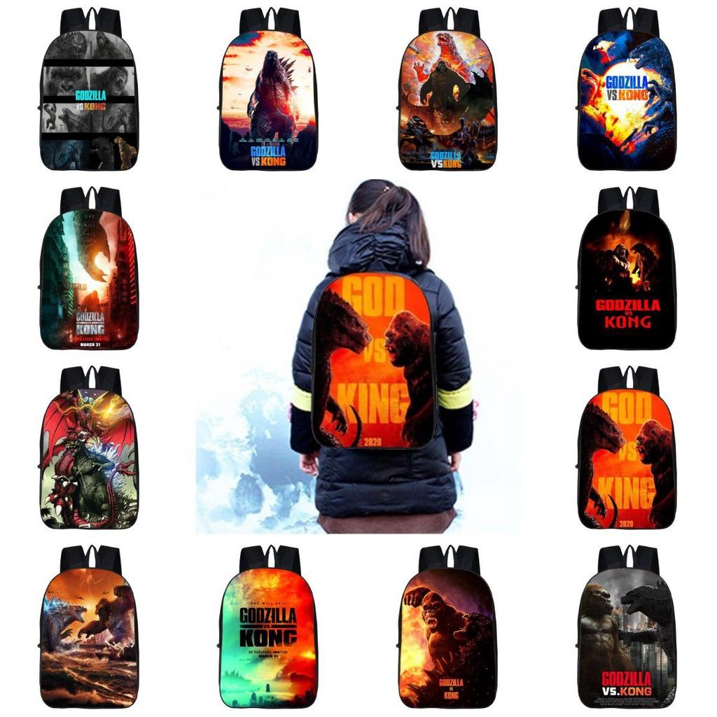 Stylish Godzilla Vs King Kong Backpack For Students With Cartoon Patterns And Adjustable Straps