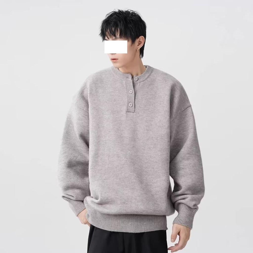 American Ruffian Handsome Crew Neck Sweater Men's Henry Collar Top New Autumn and Winter Lazy Knitted Sweater Pullover Jacket