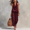 Damen Sommer Zweiteilige Sets Trägerloses Oberteil mit Wasserfallausschnitt und Crop Pants Passende Sets