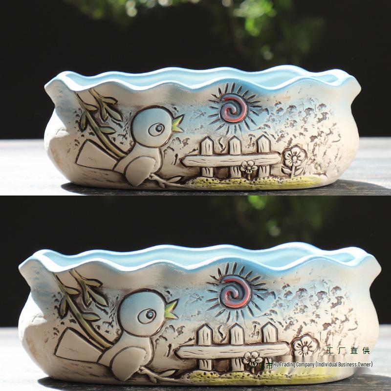 Cartoon Grobkeramik Großer Keramik Sukkulentenübertopf im Bilderbuchstil