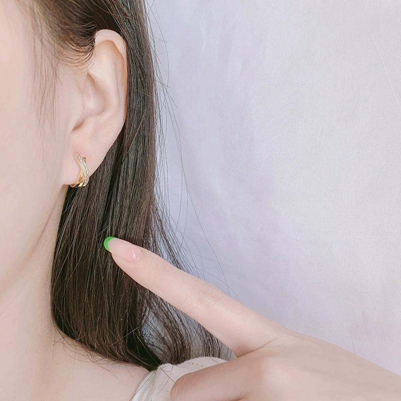 Classic Crossed White Zircon Round Stone Hoop Earrings For Women Vintage Gold Color Ear Buckle Wedding Jewelry Valentine Gifts