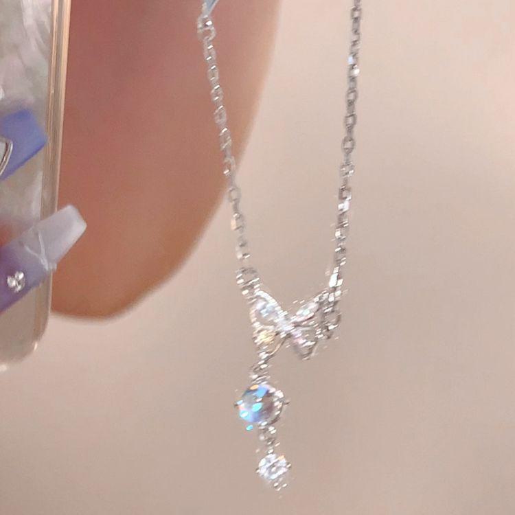 Colier de lux din Coreea de Sud, cu diamante și piatră de lună, cu fluture, pentru femei