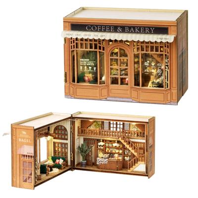 CUTEROOM Dollhouse Wooden Miniature Coffee & Bakery Kit for Kids (DIY Handmade Toy with Bread, Cakes, Coffee, Tea, and Decorations) - Perfect Gift