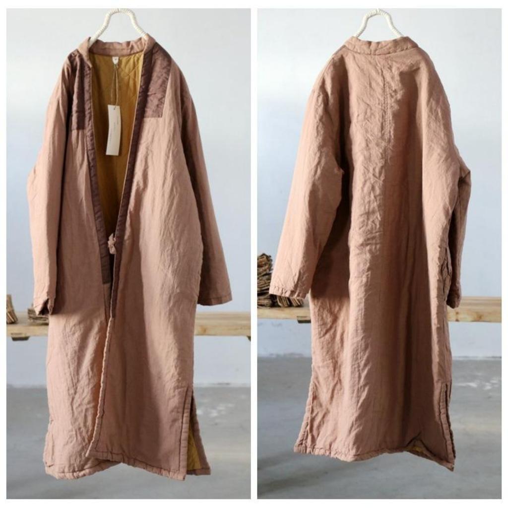 Kadın Çin Tarzı Patchwork Renk Parkas V Yaka Uzun Kollu Kış Sıcak Mont Keten Vintage Gevşek Parkas