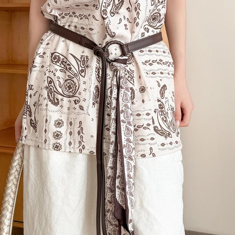 Retro Ethnic Style Printed Silk Scarf Leather Waist Chain Bohemian Personality Belt Clothing Accessories