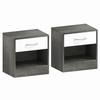 Set of 2 Modern Bedside Tables with Open Shelf and Drawer, in Wood, 39x28x41 cm, White and Dark Gray