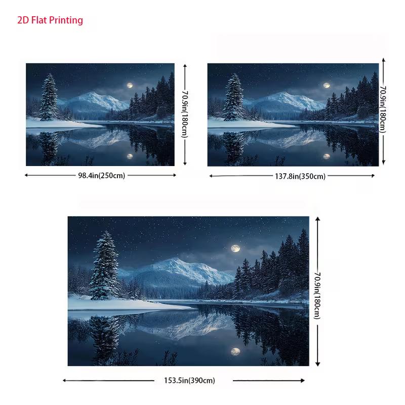 2D Night Winter Landscape with Moon & Stars Live Stream Background Cloth for Vlog