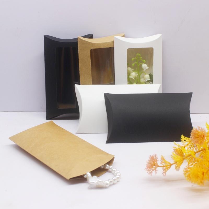 DIY Blank Paper Gift Box .Mutli Size Pillow Gift Box with Clear Pvc Window,kraft/white/black Paper Window Box for Gift 10pcs