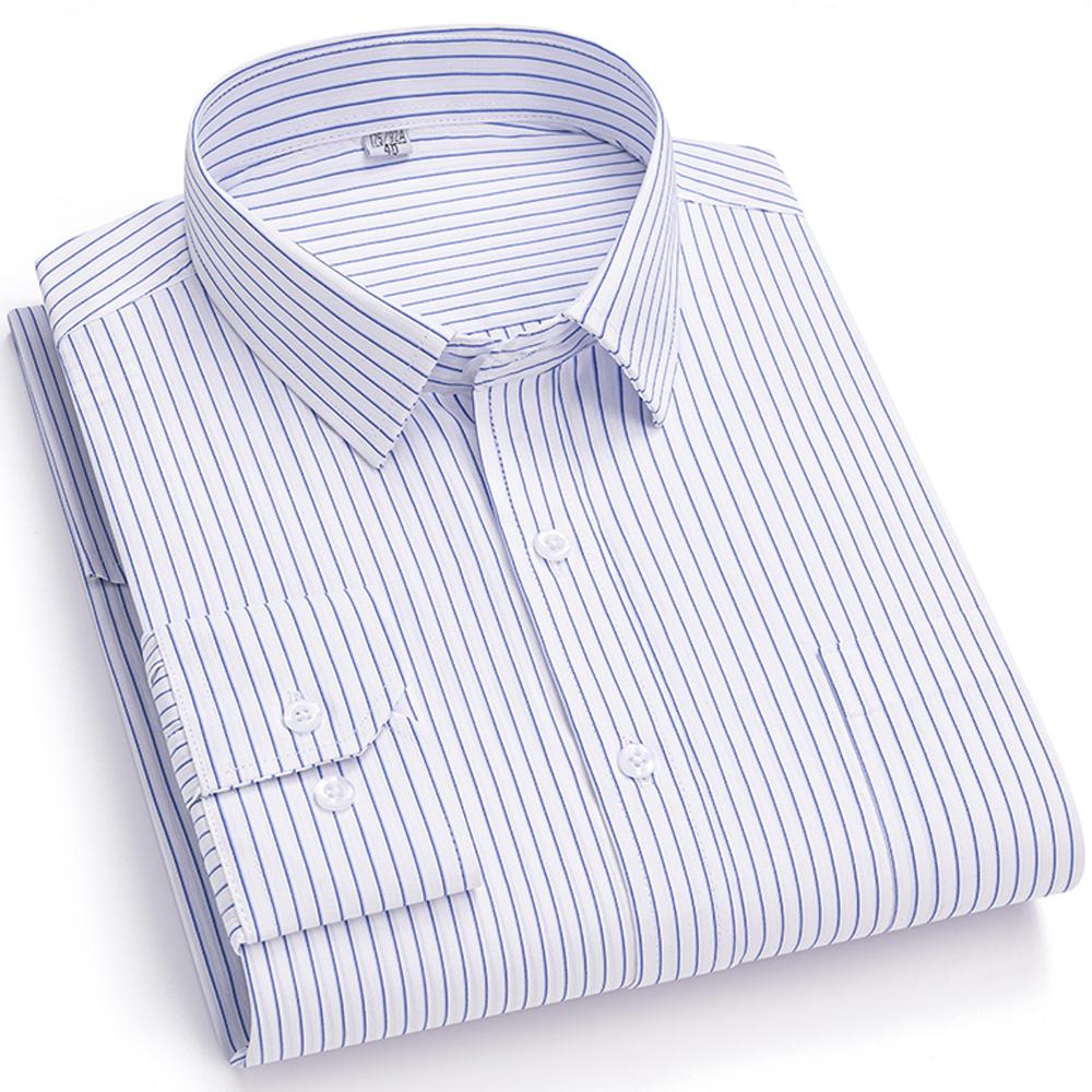 Men's Spread Collar Long Sleeve Striped Dress Shirt with Chest Pocket - Classic Business Formal for Office & Professional Wear