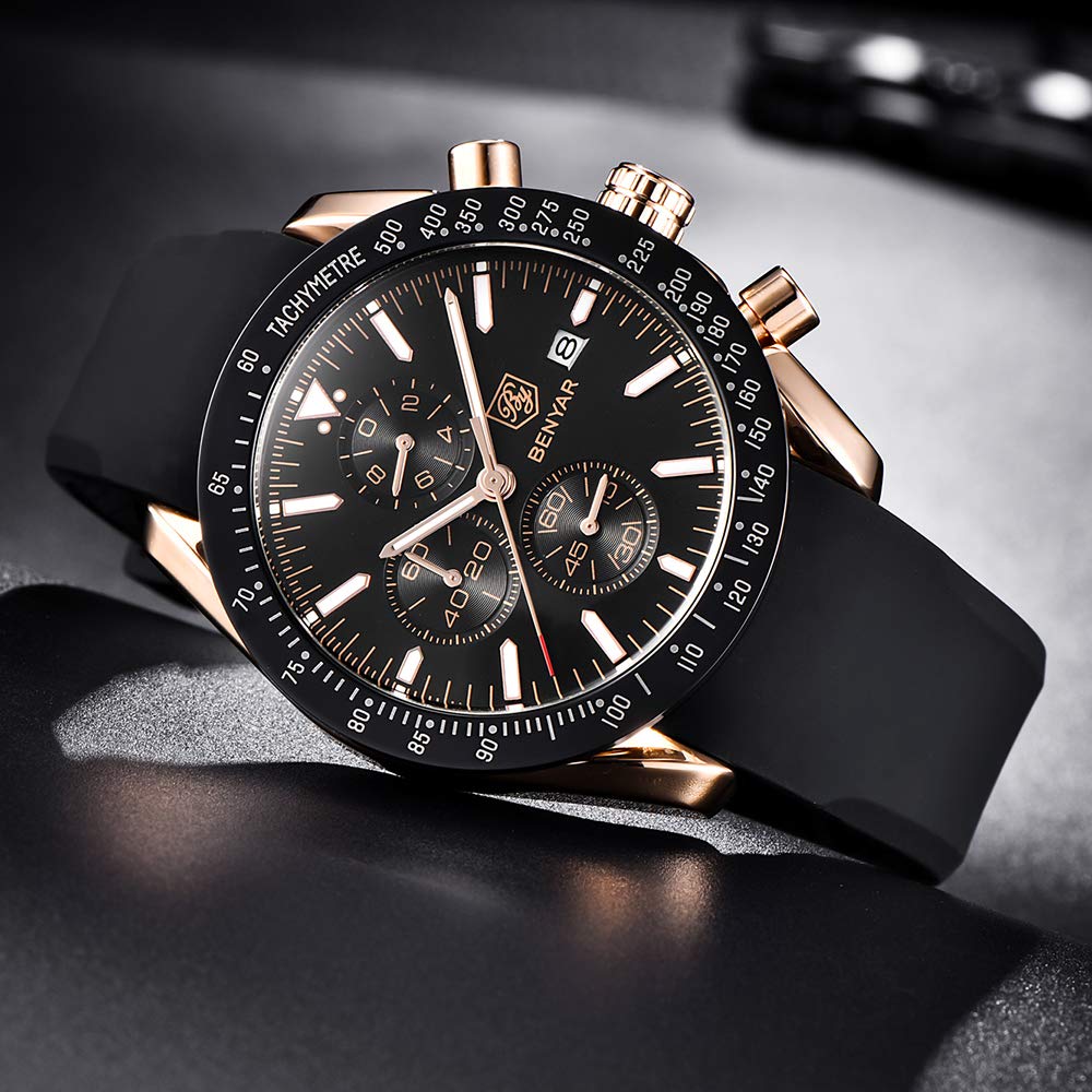BY BENYAR Watch Watch Chronograph Analog Watch 30M Water Resistant Business Simple Stylish Popular Formal Leather Belt Quartz Watch Gift for Men Black