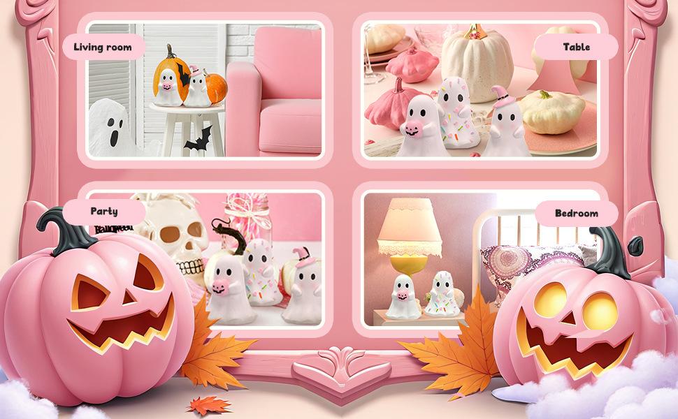 Cute pink ghost Halloween decoration ornaments creative home desktop holiday party small ornaments resin craft