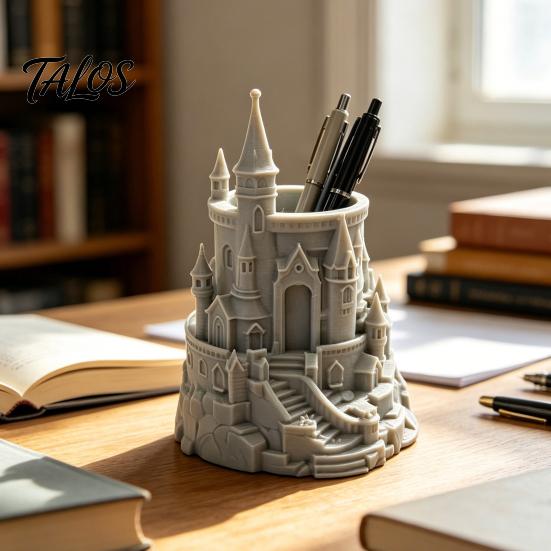 Portapenne ad Angoli Arrotondati Forma di Castello Organizer da Scrivania Stampato in 3D per Penne, Matite, Pennelli da Trucco, Portamatite Decorativo