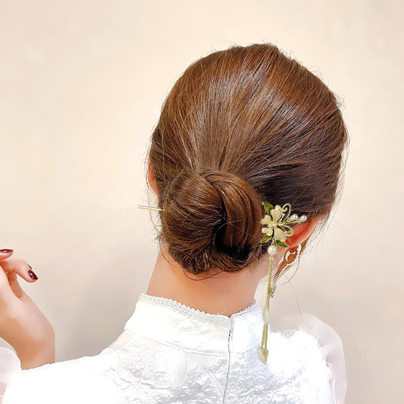 

Элегантная заколка для волос из сплава с бабочкой и цветком в китайском стиле с кисточкой, высококачественные классические шикарные аксессуары для волос