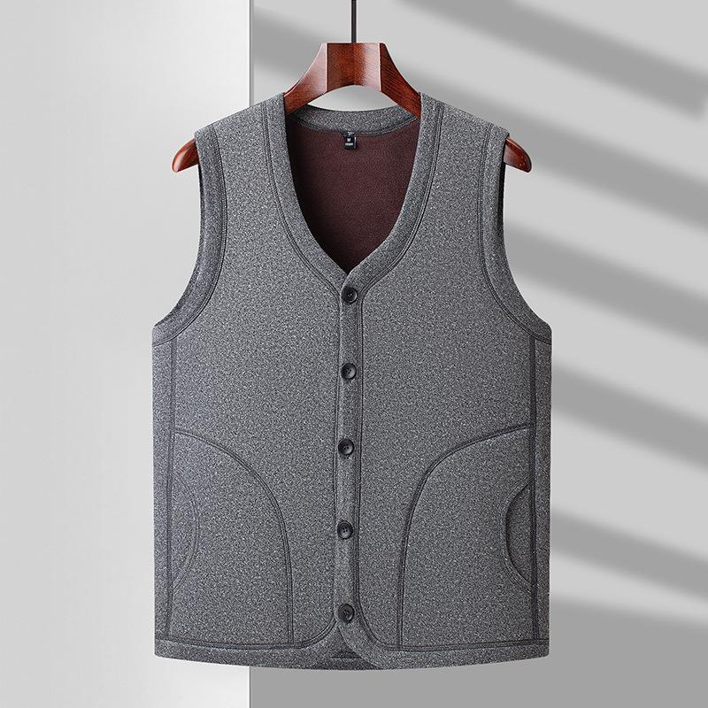 Men's Thermal Fleece-Lined Cotton Vest for Autumn/Winter 2024 - Perfect for Middle-aged and Elderly Dads and Grandpas.