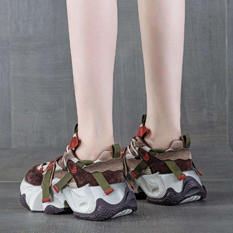 Leather Women's Autumn New Retro Heightening Platform Casual Sports Trendy Shoes Sneakers Women