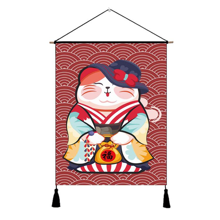 Japanese Lucky Cat Fabric Hanging Flag, Izakaya Hotel Home Wall Decor Banner