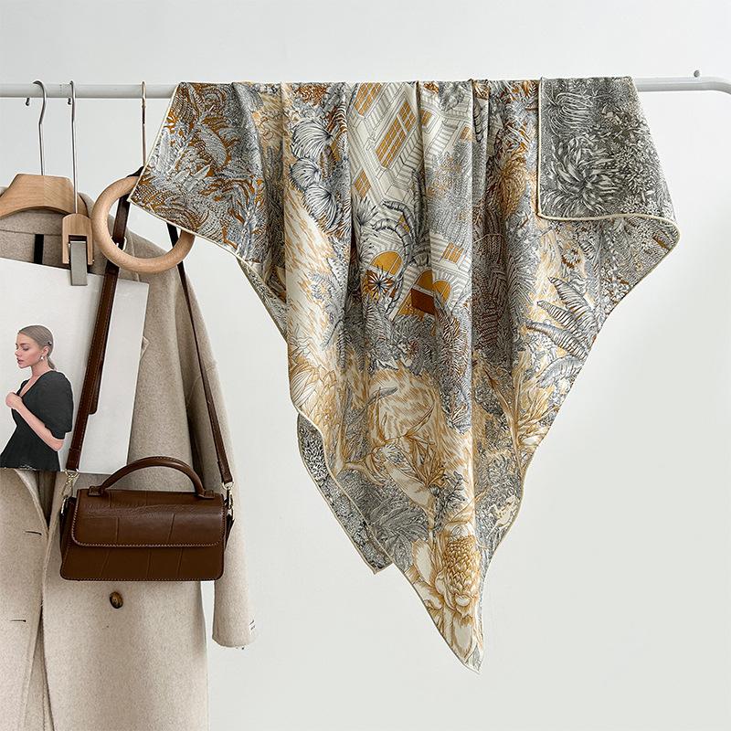 Silk silk scarf women s fashion printing 140cm mulberry silk scarf light luxury high-end shawl 2023 new 135cm