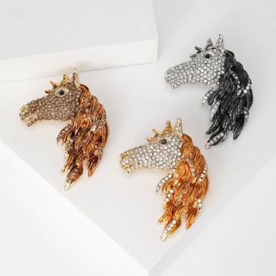 Yousheng Horse Head Brooch Sparkling Alloy Animal Lapel Pin Rhinestone Inlaid Horse Brooch Clothes Accessory for Men Women Horse Lover Gift