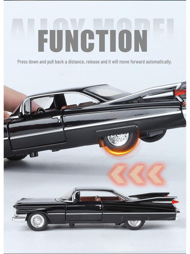 Boxed 1:32 Retro Cadillac Rocket Alloy Car Model with Sound & Light, Pull-back Toy Ornament.