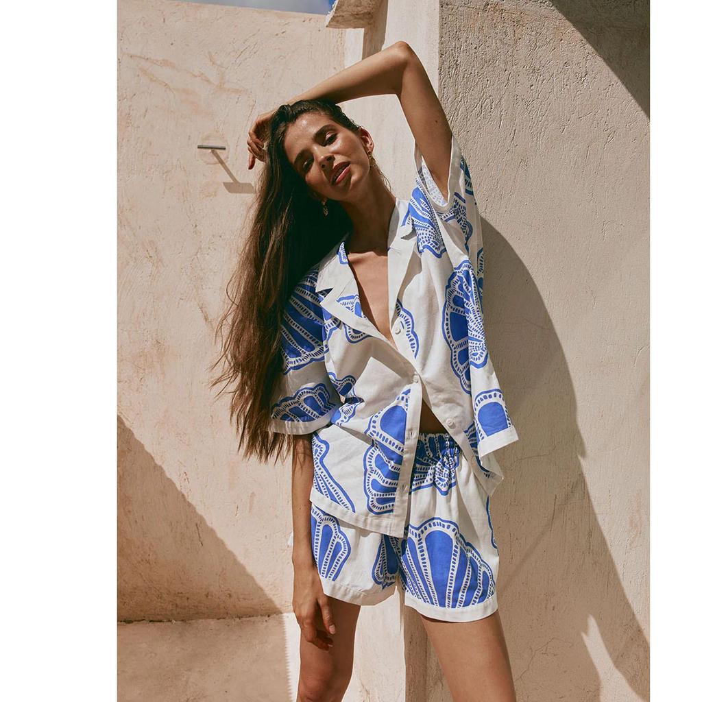 Spot 25 Summer Casual Fashion V-Neck Print Short Sleeve Homewear Set