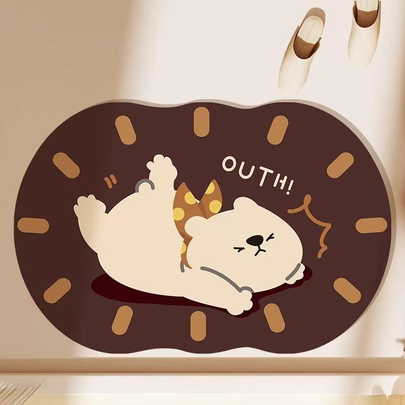 

Мультяшный коврик для ванной из диатомовой грязи, впитывающий коврик особой формы, коврик для двери ванной, противоскользящий коврик, коврик для пола ванной 40x60cm серый