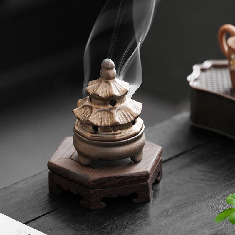 Meditation Home Decor Pagoda Incense Burner Set for Cone Stick Backflow Aromatherapy Yoga Zen Gift