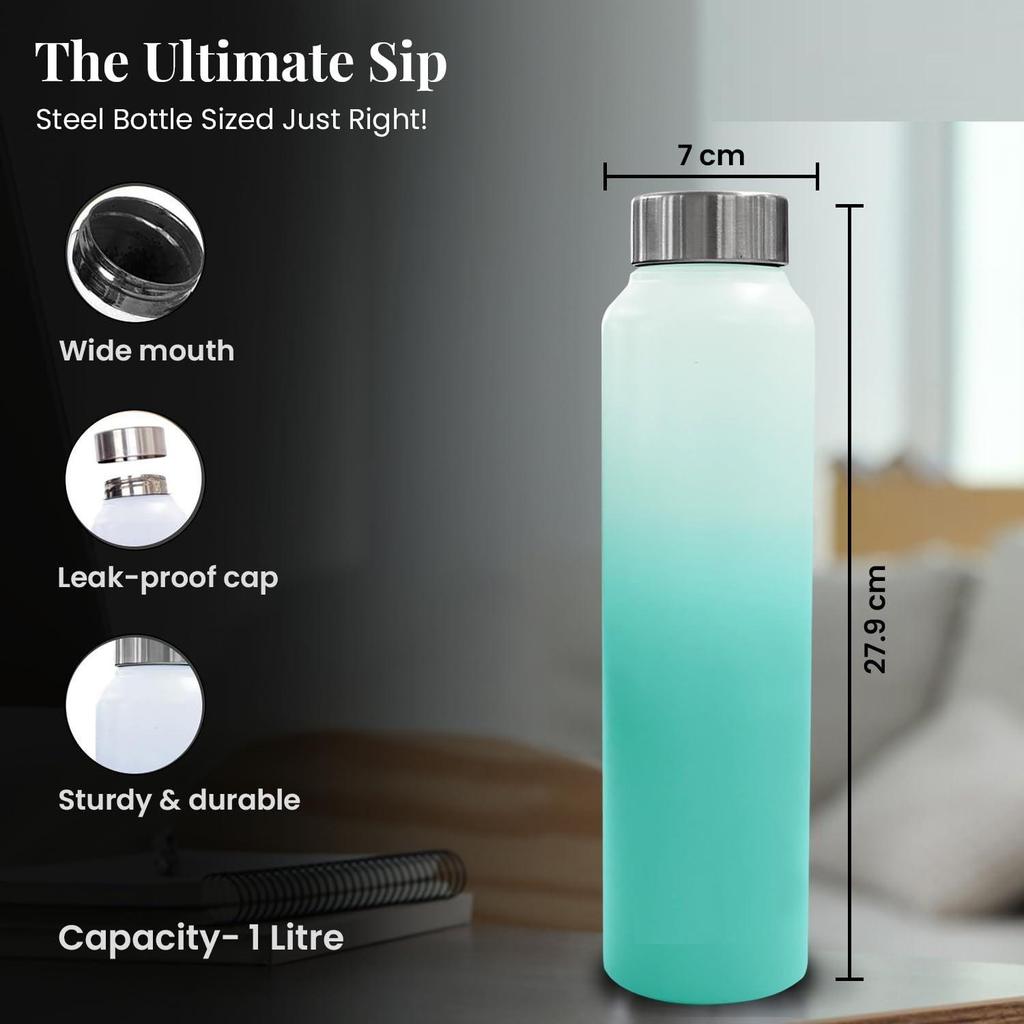 Water Bottle (1 Litre, Premium Stainless Steel, Green & Pearl) Bottle for Fridge, School, Outdoor, Gym, Home and Office, Scratch-Resistant
