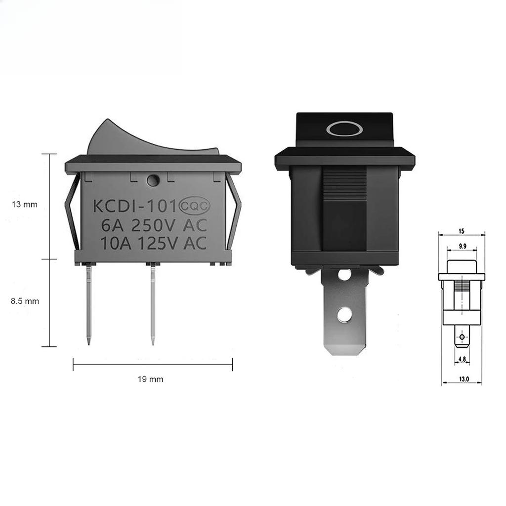 10PCS KCDF Small Self-resetting Power Button Boat Switch Rocker Water Dispenser Button Black 2 Pin 2 Gear KCD1 101F Second Gear.