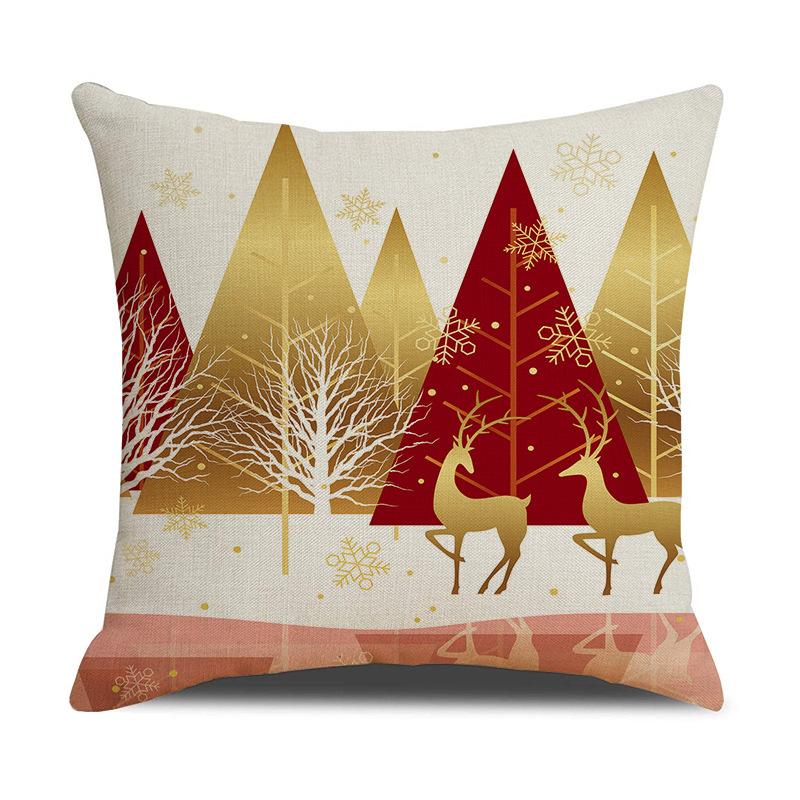 Christmas New Golden Elk Snowflake Digital Printed Pillow Linen Cushion Waist Pillow Case Household Products