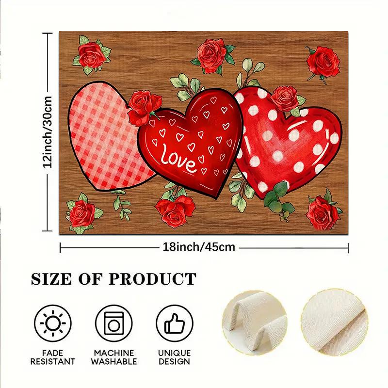 1/2/4/6pcspcs Valentine's Day Placemats Suitable for Party, Elegant Heart & Table Settings, Durable Polyester Square Placemats, Hand Wash Only