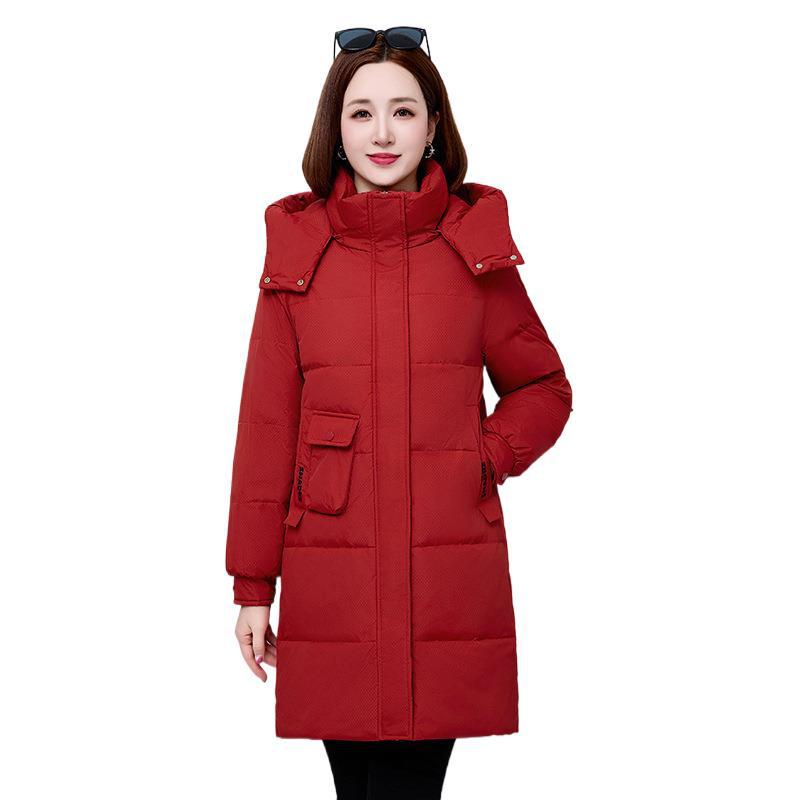 Mid-Length Hooded Women's Winter Down Jacket - Thickened, Slimming, High-End White Duck Down Outerwear