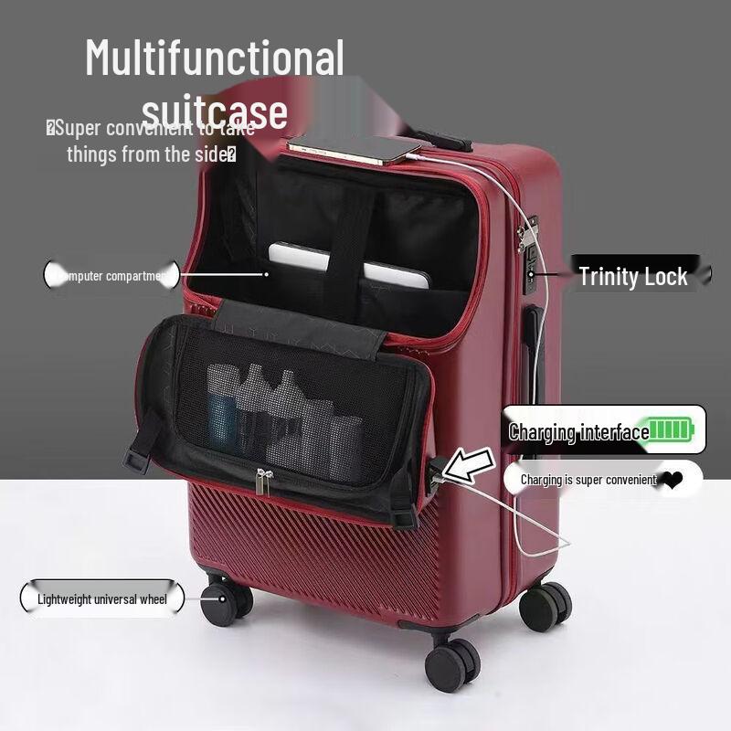 JOURHEY SHI Front-Opening Zipper Suitcase with Silent Spinner Wheels