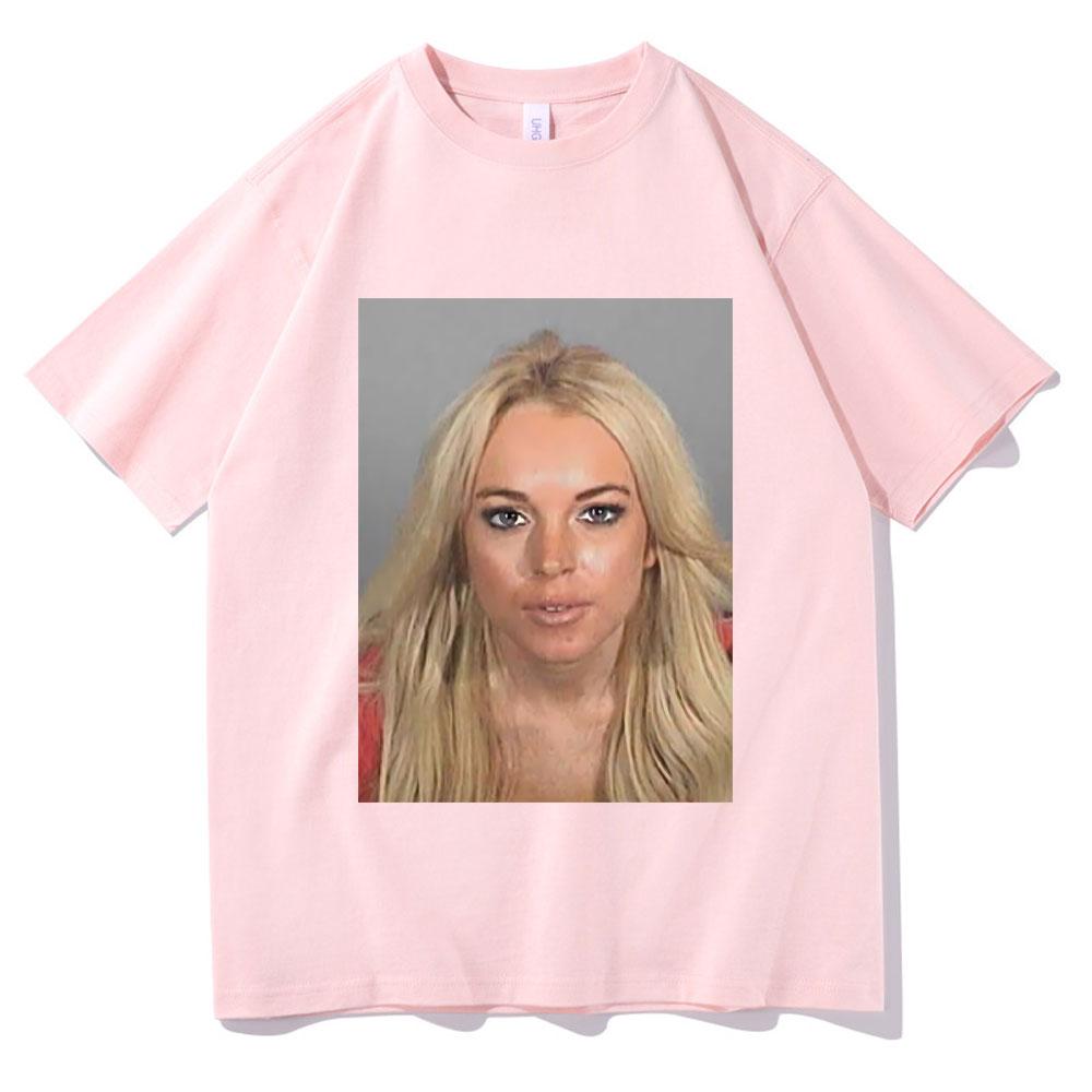 Lindsay Lohan Mugshot Print Tshirt Men Womens Fashion Trend Tshirt Summer Unisex Pure Cotton Oversized Short Sleeve T Shirts