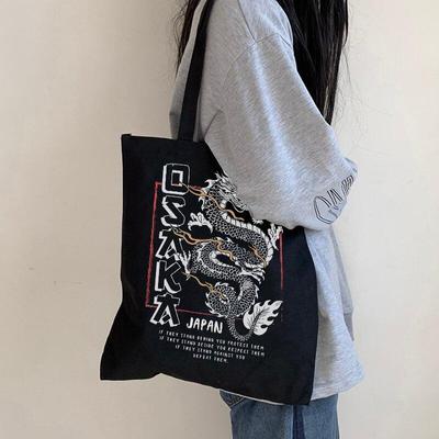 Japanese Dragon Canvas Bag Women Bag Dark Vintage Large Capacity Evil Hip-hop Gothic Shopper Bags Harajuku Women Shoulder Bag