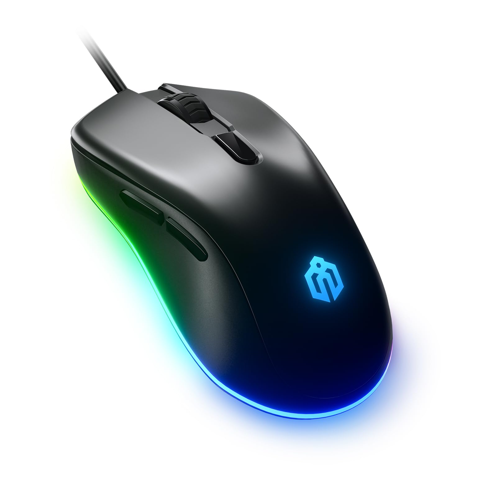 

iClever Nova (Black), a wired, low-latency gaming mouse with quiet operation, RGB backlighting, 6 programmable buttons, customizable 360° lighting,