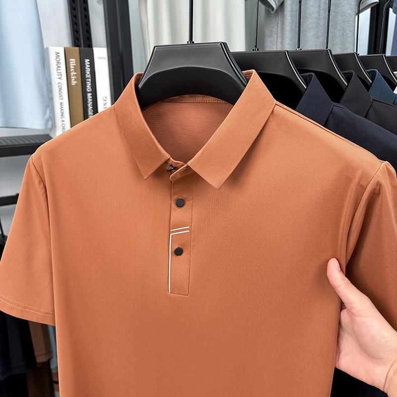 Mulberry Silk Short Sleeve T-Shirt Men'S Lapel Clothes Casual Half Sleeve Traceless Polo Shirt