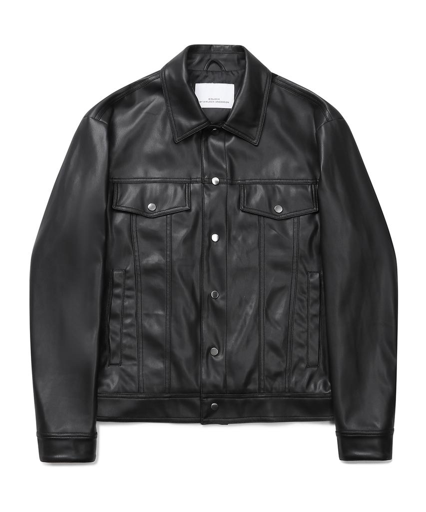 Connect Kinloch [Synthetic Leather] Pocket Trucker Jacket (Black)