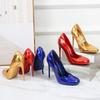 12cm Europäische Mode Rotes Lackleder Runde Spitze Dünne Stiletto-Pumps Große Größe Damenschuhe für Pole Dance und Bühnen-Catwalk-Show WZ-091-2