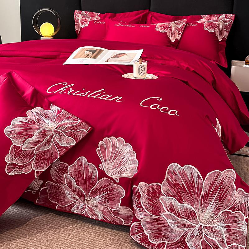 

Mercury Home Textiles Class A 160 Long-Staple Cotton Embroidery 4Pcs Set, Pure Cotton Sleeping Naked Maternal And Infant Grade Bed Sheet Quilt Cover 1.2m bed sheet 3pc set quilt150x200