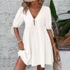 2024 Elegant Loose Woven Deep V-Neck A-Line Dress with Chest Tie